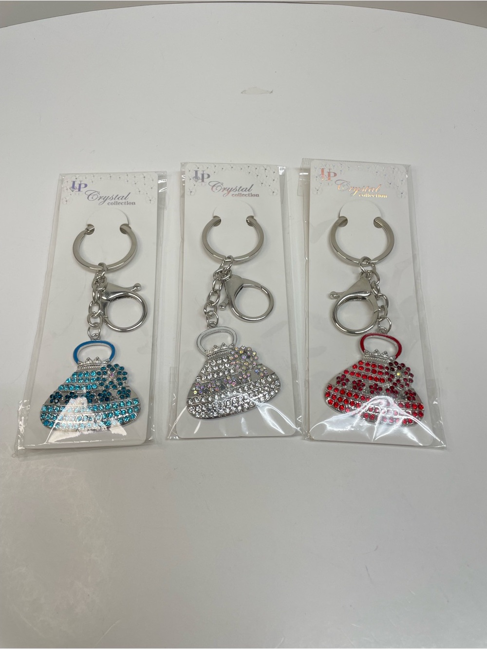 Bag Charms Rhinestone Purse Keychains - Blue, Silver , Red Set of 3